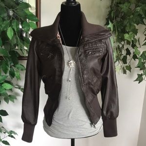 🍁 Ci Sono Faux Leather Bomber Jacket